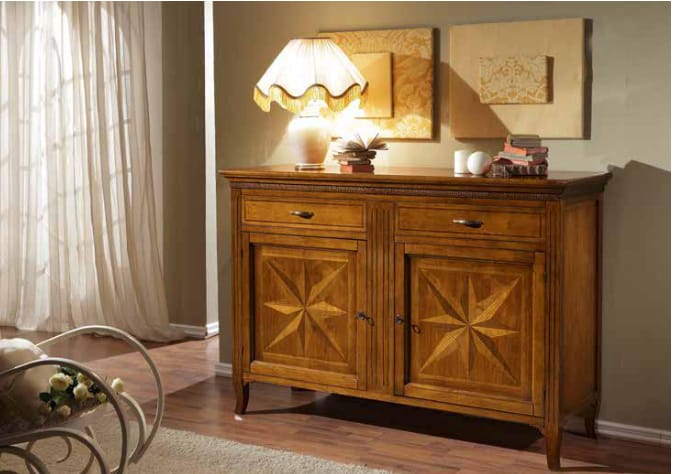 Credenza intarsiata due porte due cassetti finitura Bassano