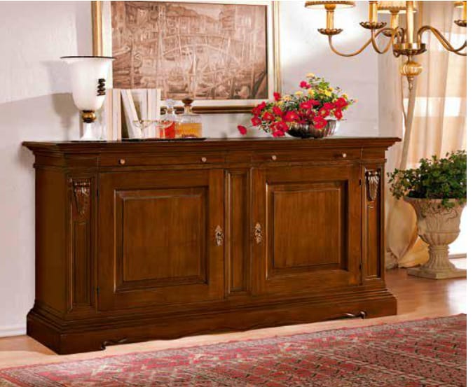 Credenza due porte due cassetti con fregio noce arte povera
