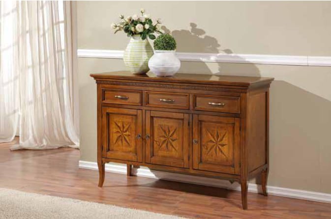 Credenza Tre Porte tre cassetti intarsiata finitura Bassano