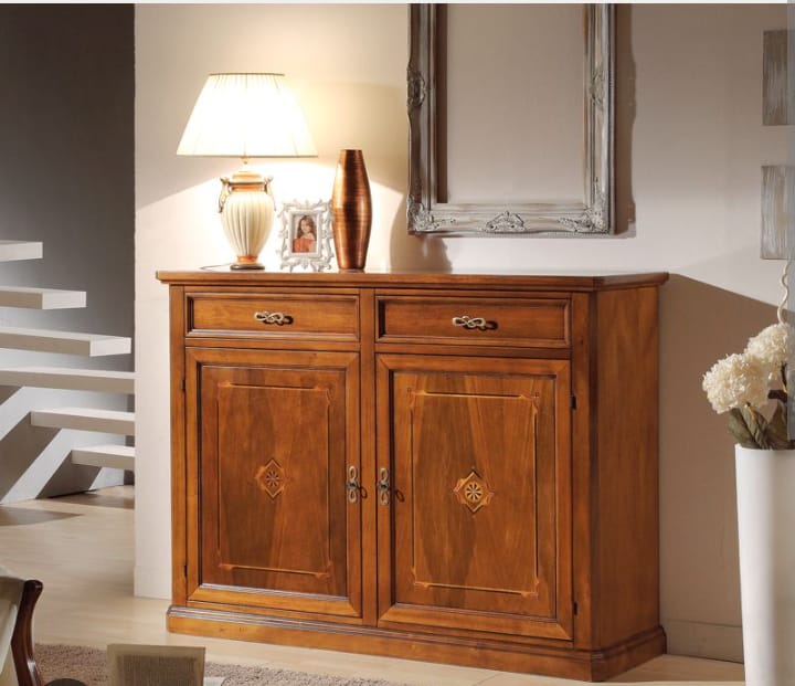 Credenza intarsiata  due cassetti due porte finitura bassano