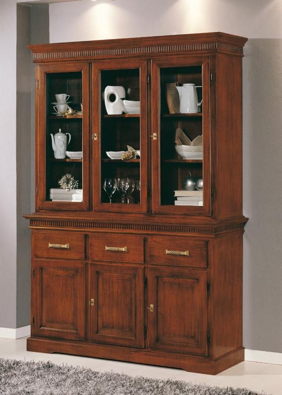 Cristalliera 3 porte 3 cassetti finitura noce scuro