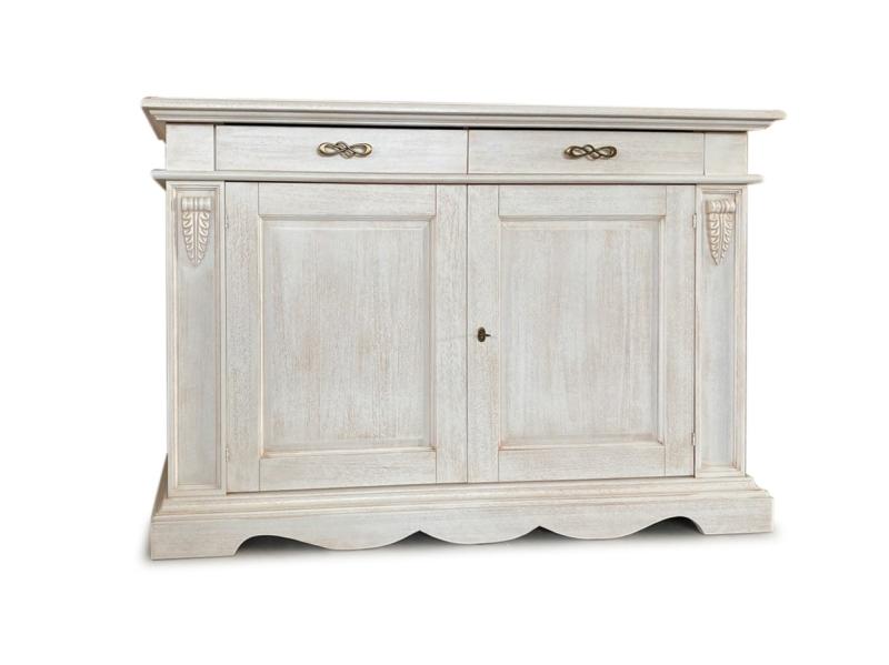CREDENZA 2 PORTE 2 CASSETTI CON FREGIO FINITURA BIANCO INVECCHIATO