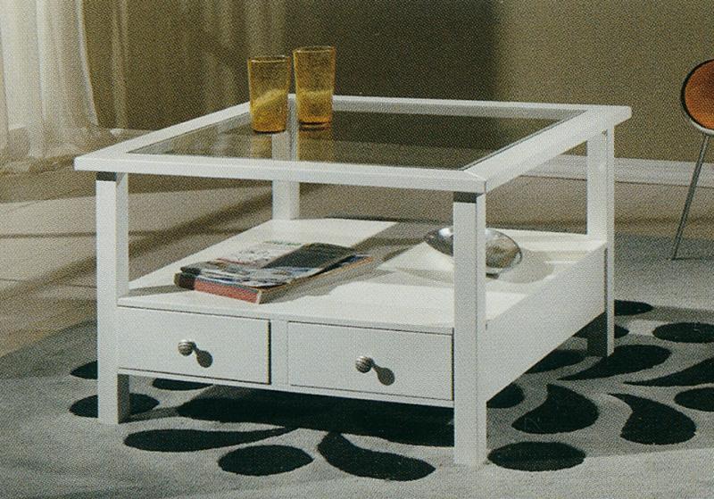 TAVOLINO  PIANO VETRO 2 CASSETTI FINITURA BIANCO OPACO