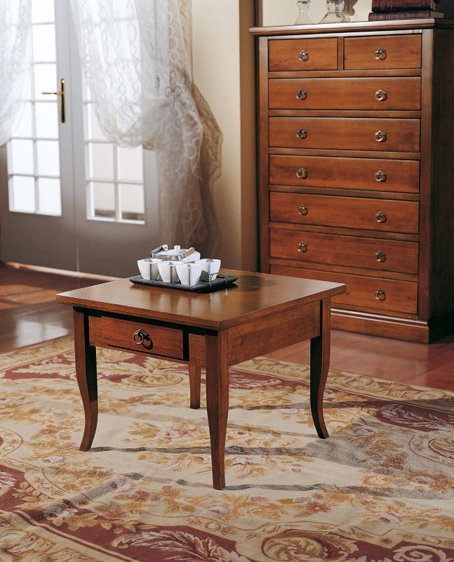 TAVOLINO PIANO LEGNO CON CASSETTO FINITURA NOCE SCURO