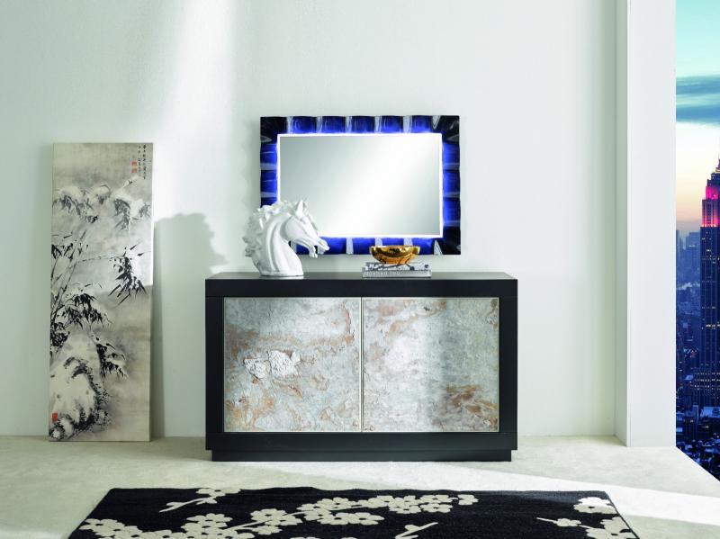 CREDENZA 2 PORTE EFFETTO PIETRA CON BASAMENT IN LEGNO