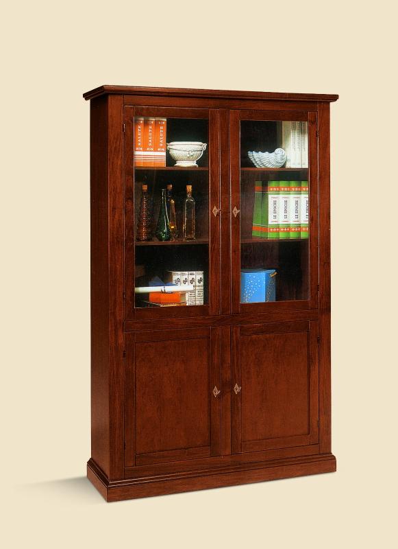 Vetrina-Libreria in legno noce arte povera quattro porte