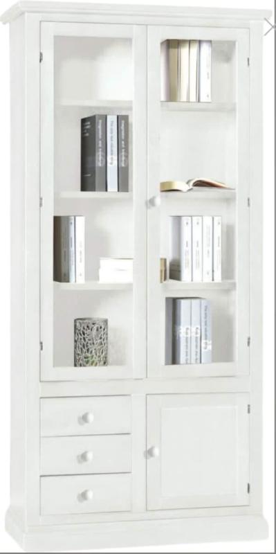 Vetrina Libreria tre porte tre cassetti in legno bianco opaco