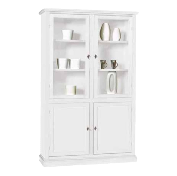 Vetrina libreria due porte due cassetti in legno bianco opaco
