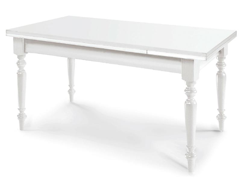 Tavolo  arte povera con gambe tornite  bianco opaco